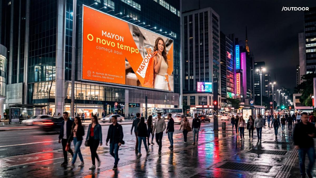 Campanha de lançamento da Lojas Mayon em mídia exterior